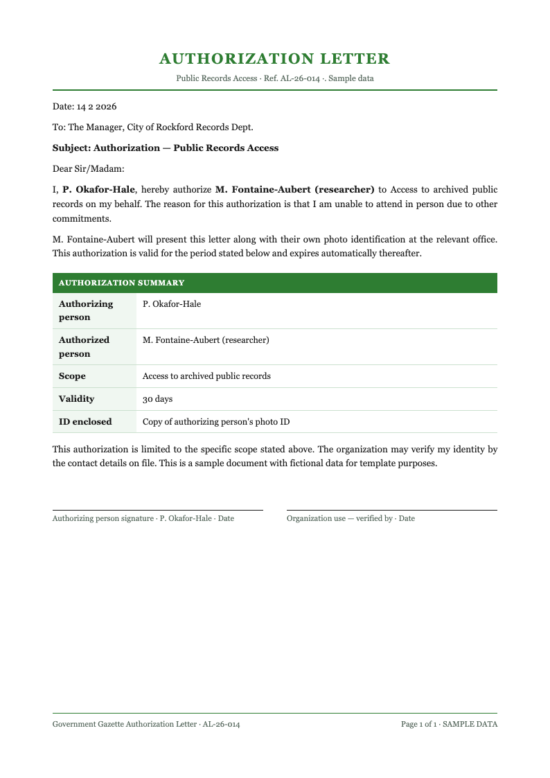 Government gazette authorization letter
